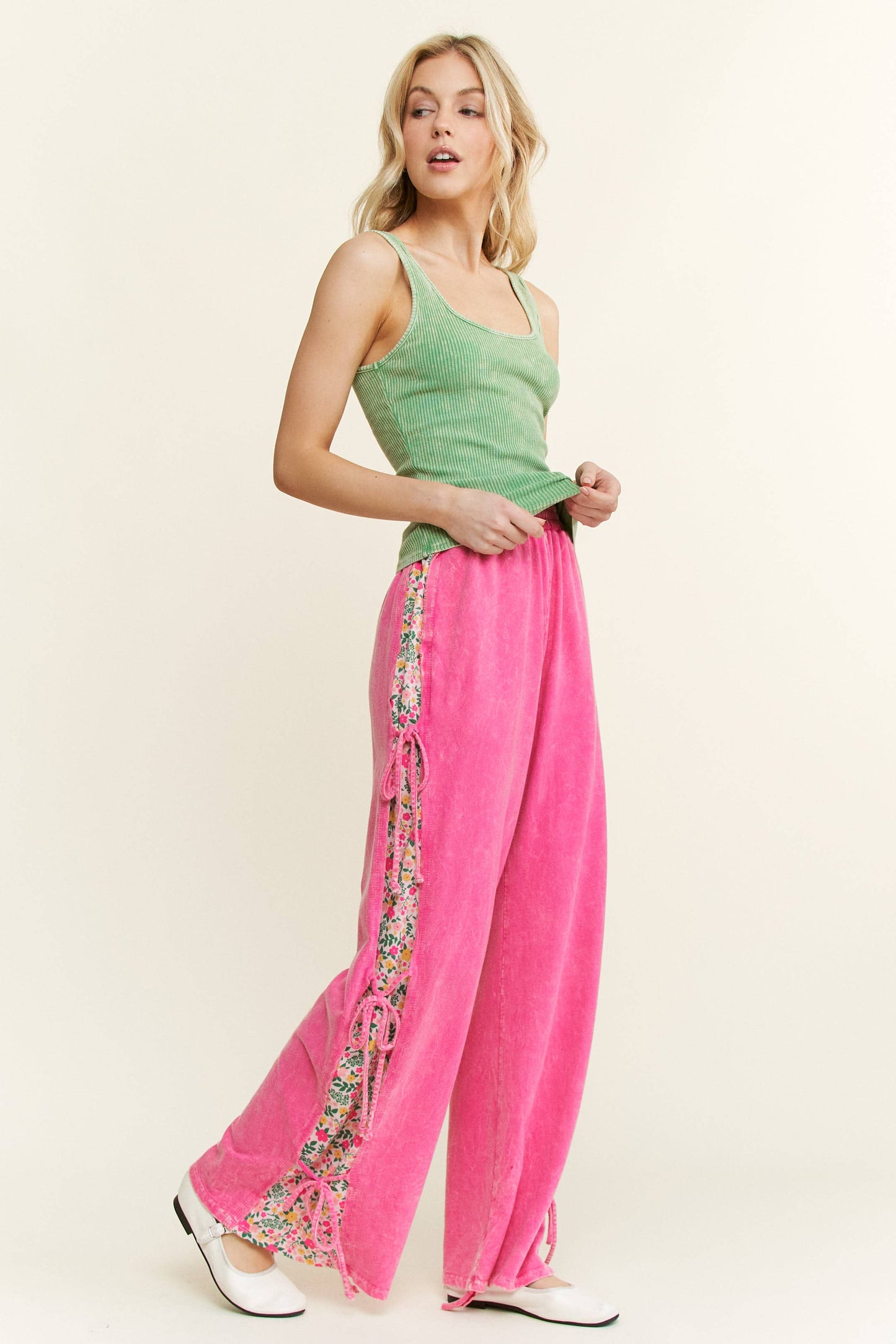 MineralWashed Bow Ribbon tie on the side Pants HP6418
