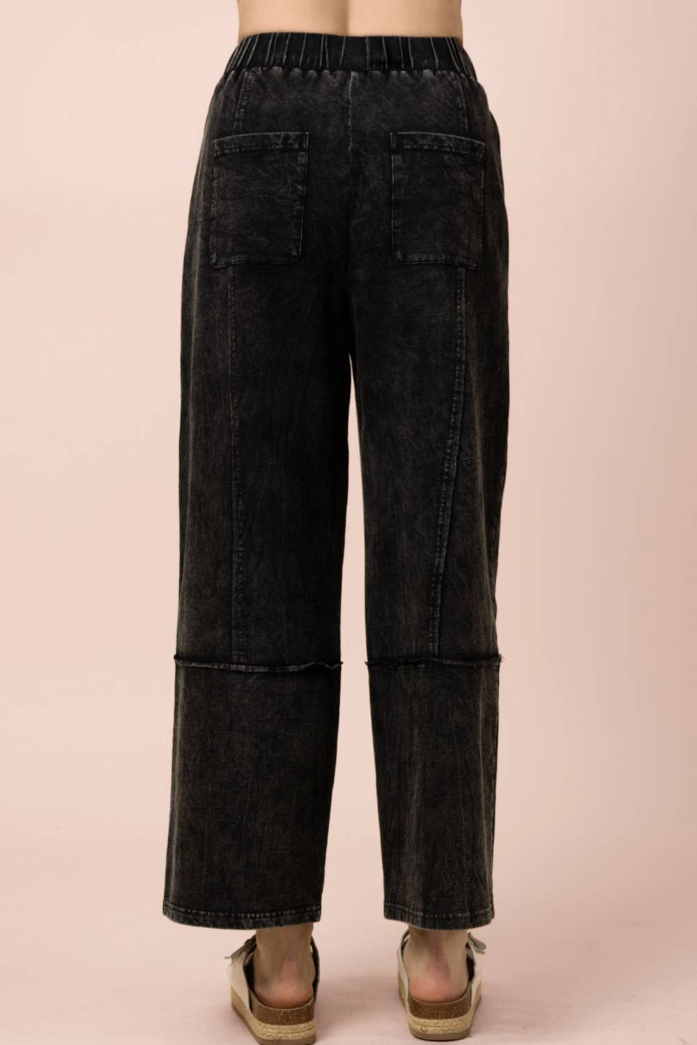 NP70942-Mineral Washed Wide Leg Casual Comfy Pants