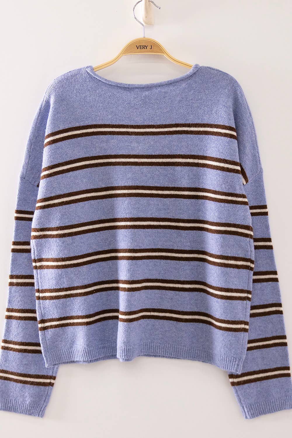 12W3842N-Cozy Stripe Button Knit Sweater