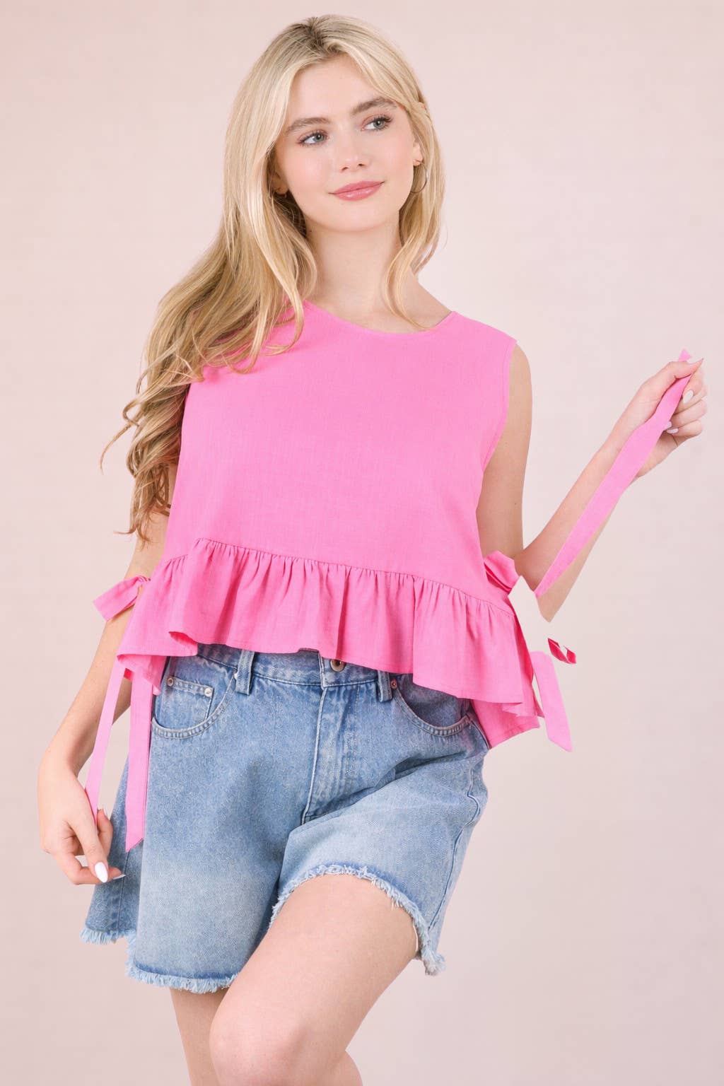 NT12128-Side Tie Detail Ruffled Top