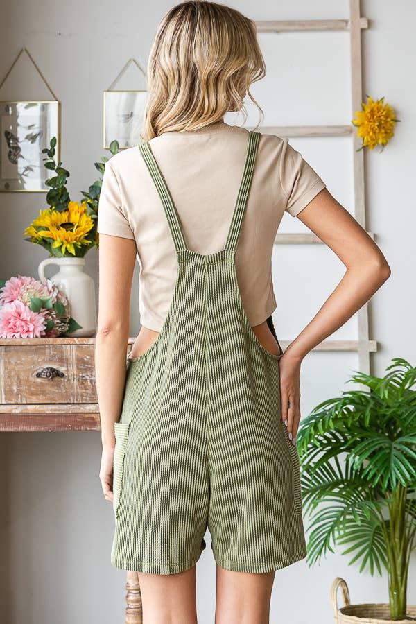 Casual Ribbed Romper with Patch Pockets R5168: Black / S-XL