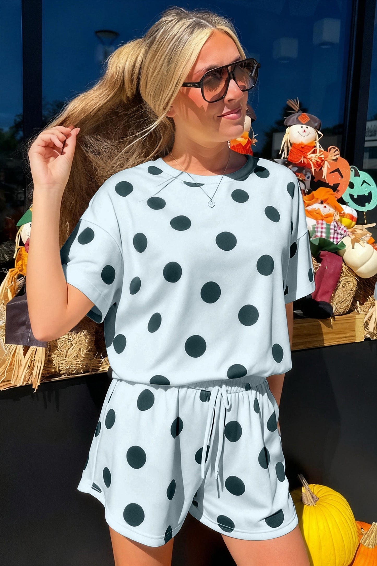 Blue Polka Dot Short Set
