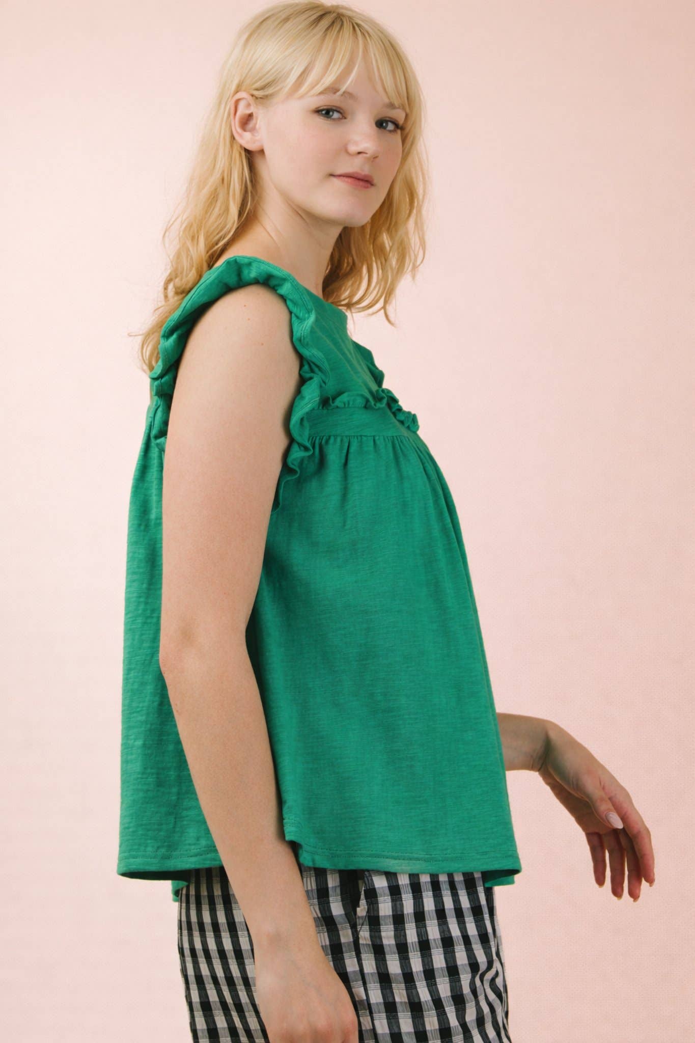 NT12178-Ruffle Detail Solid Knit Top
