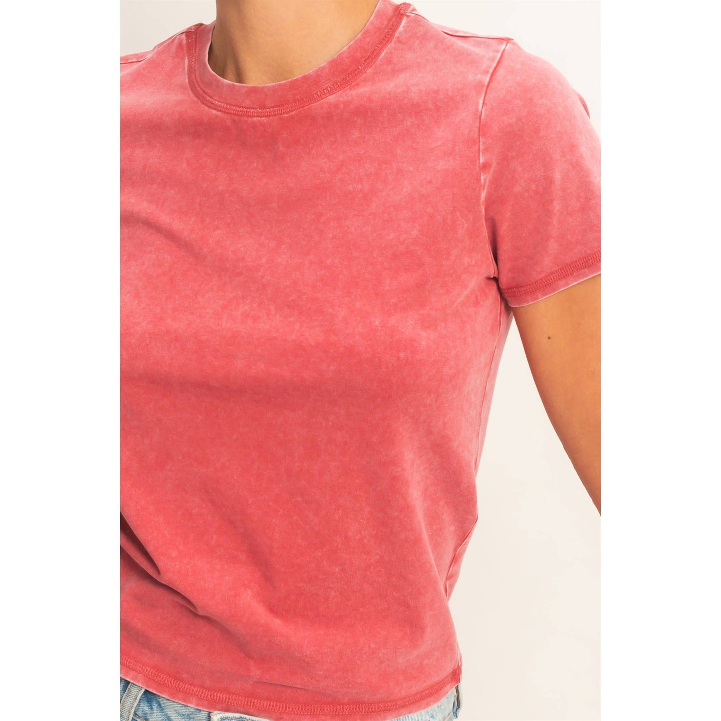 Mineral Washed Short Sleeve Crew Neck Top