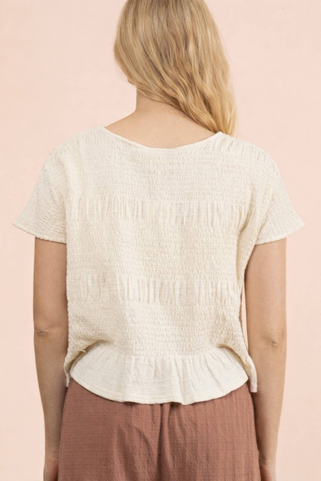 NT12511-Shirring Detail Short Sleeve Knit Top