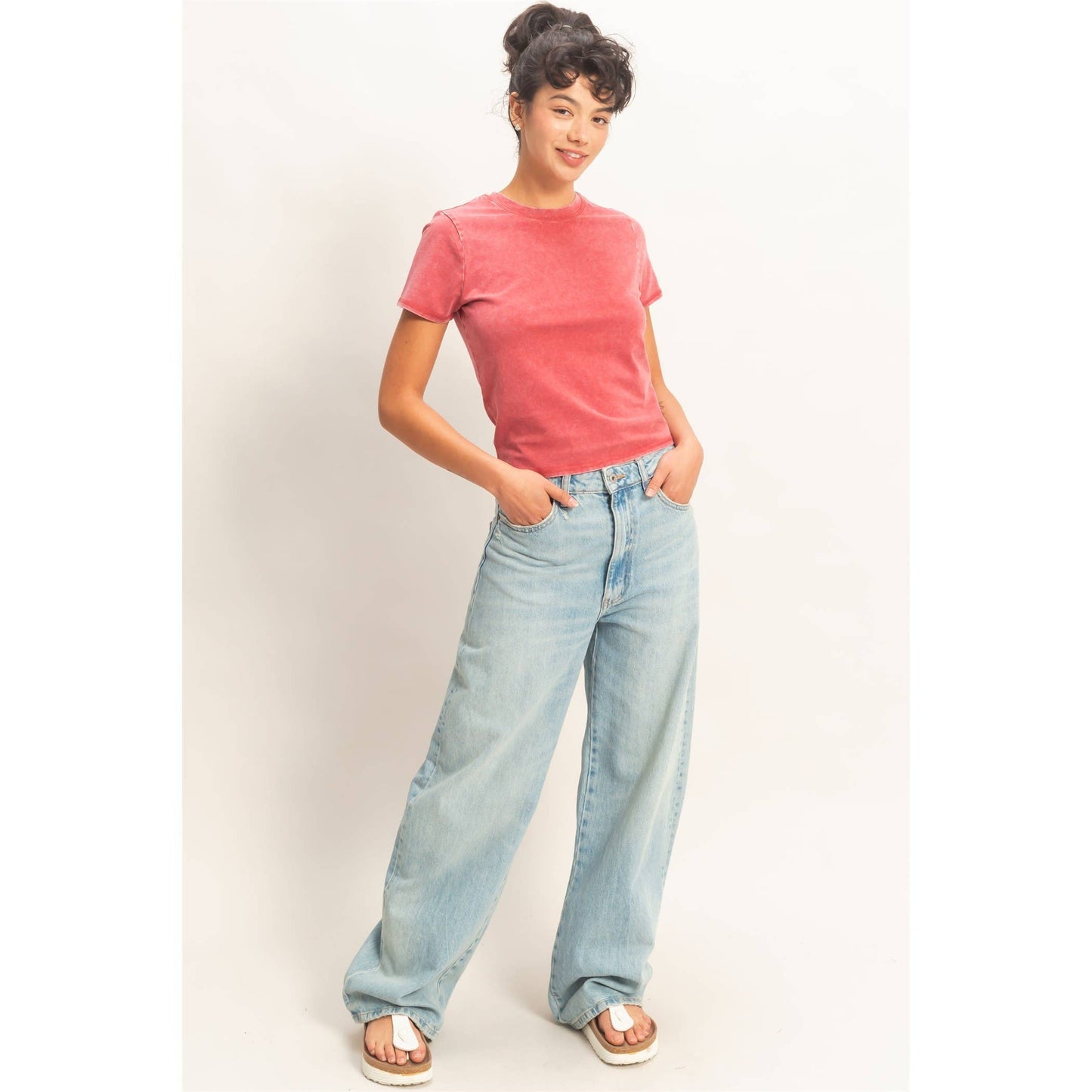 Mineral Washed Short Sleeve Crew Neck Top