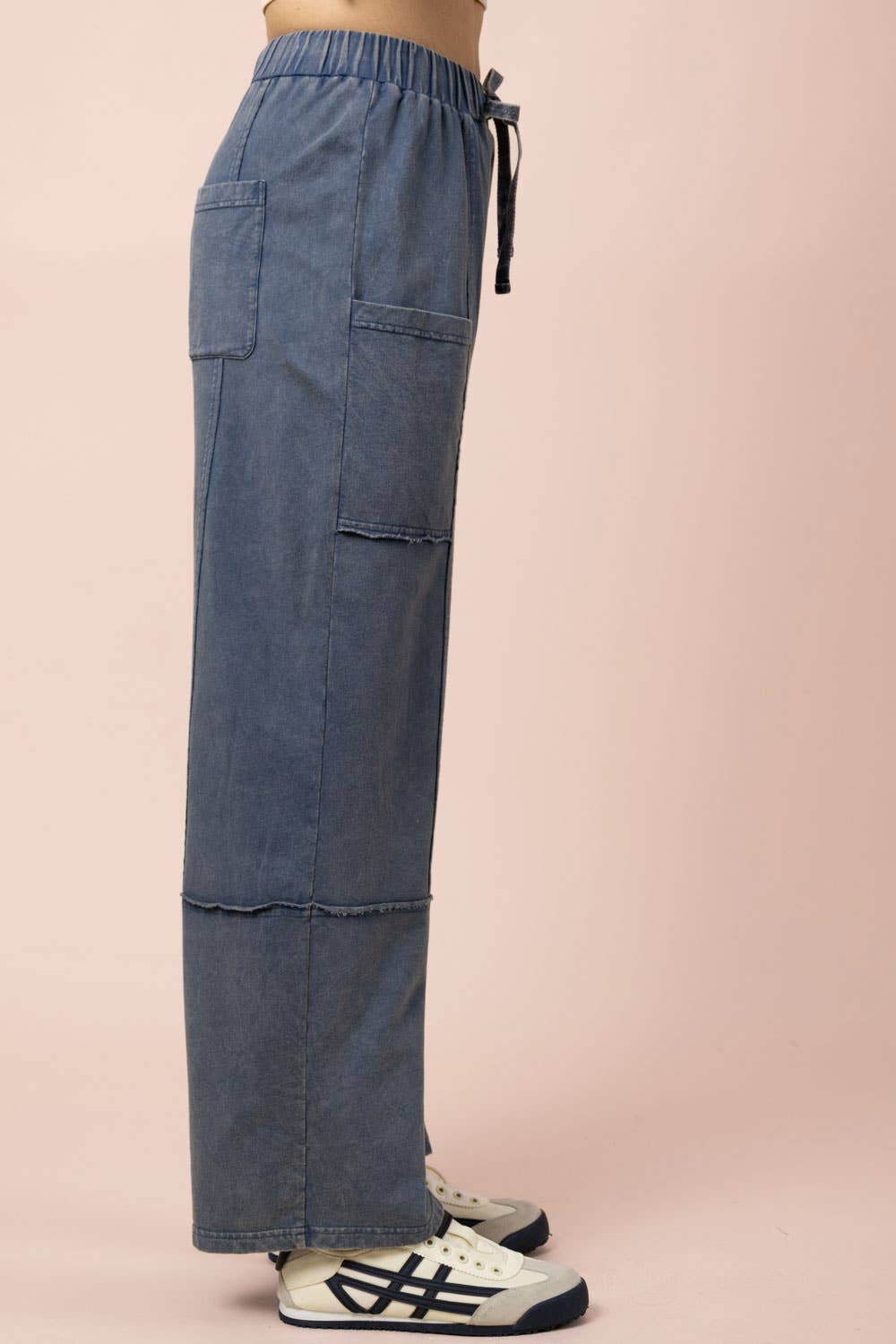 NP70942-Mineral Washed Wide Leg Casual Comfy Pants