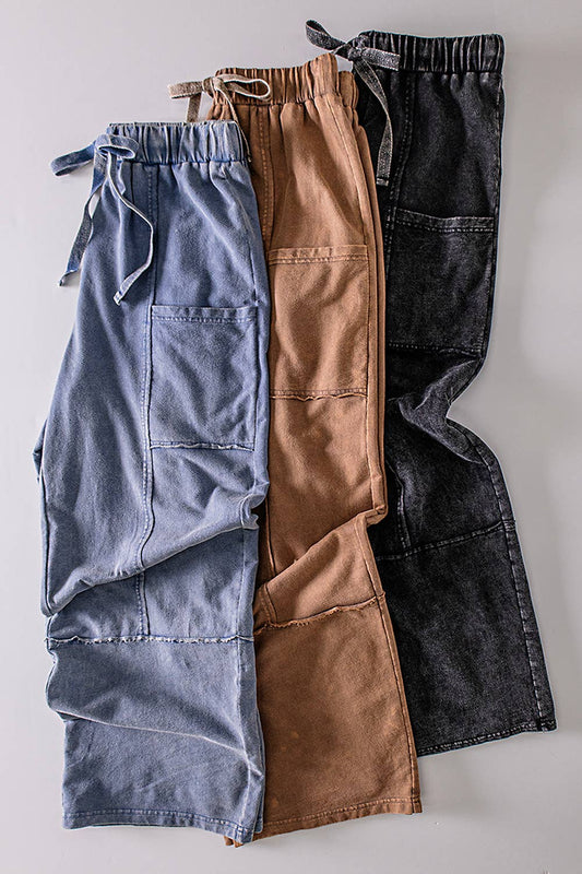 NP70942-Mineral Washed Wide Leg Casual Comfy Pants