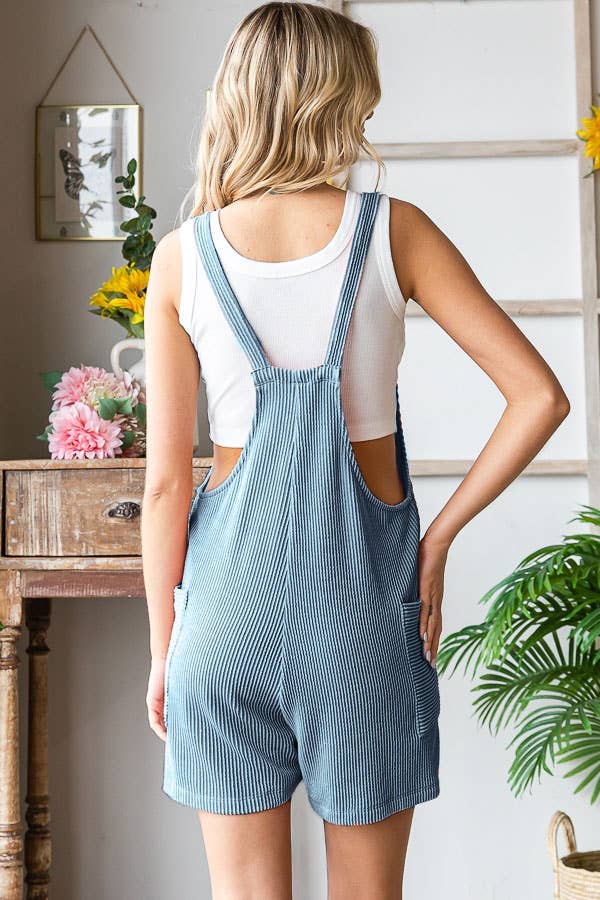 Casual Ribbed Romper with Patch Pockets R5168: Black / S-XL