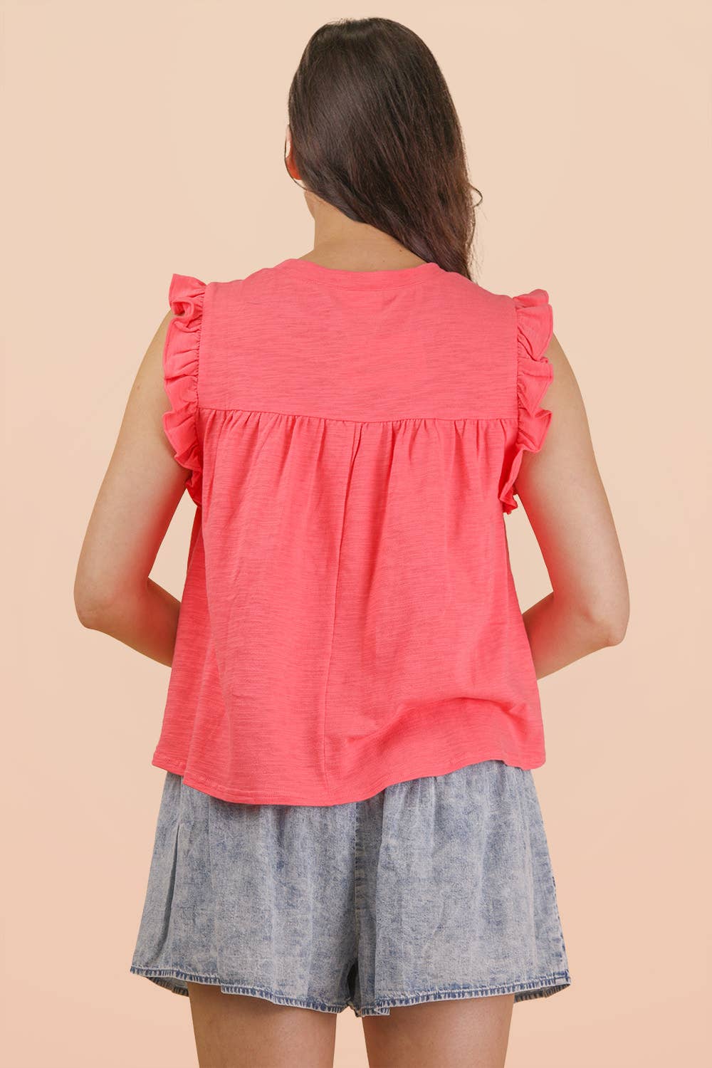 NT12178-Ruffle Detail Solid Knit Top