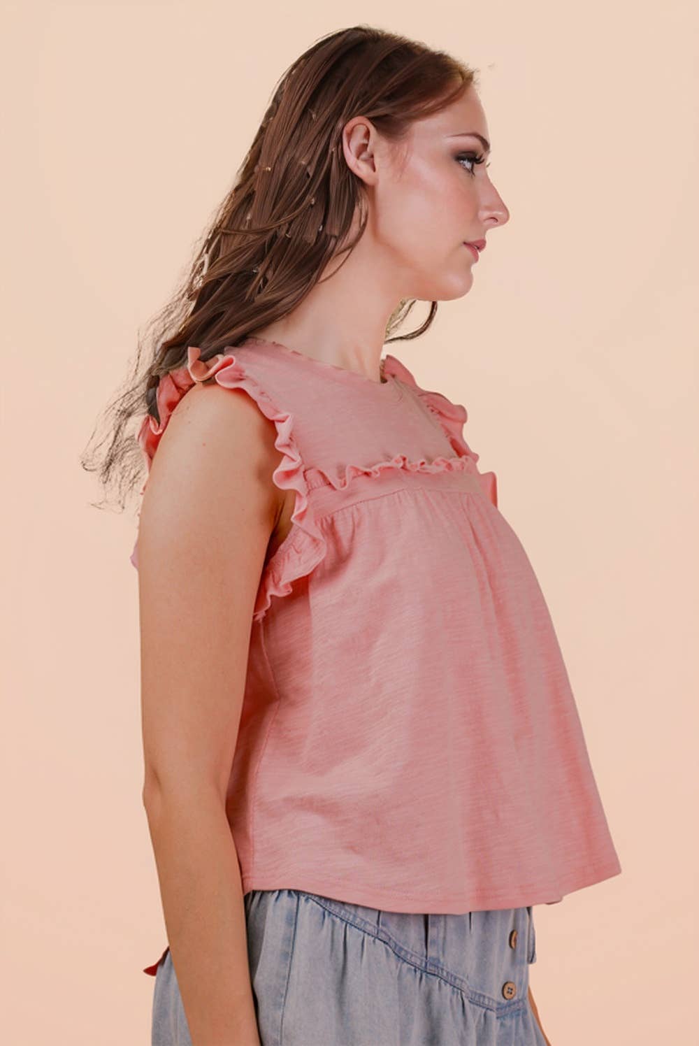 NT12178-Ruffle Detail Solid Knit Top