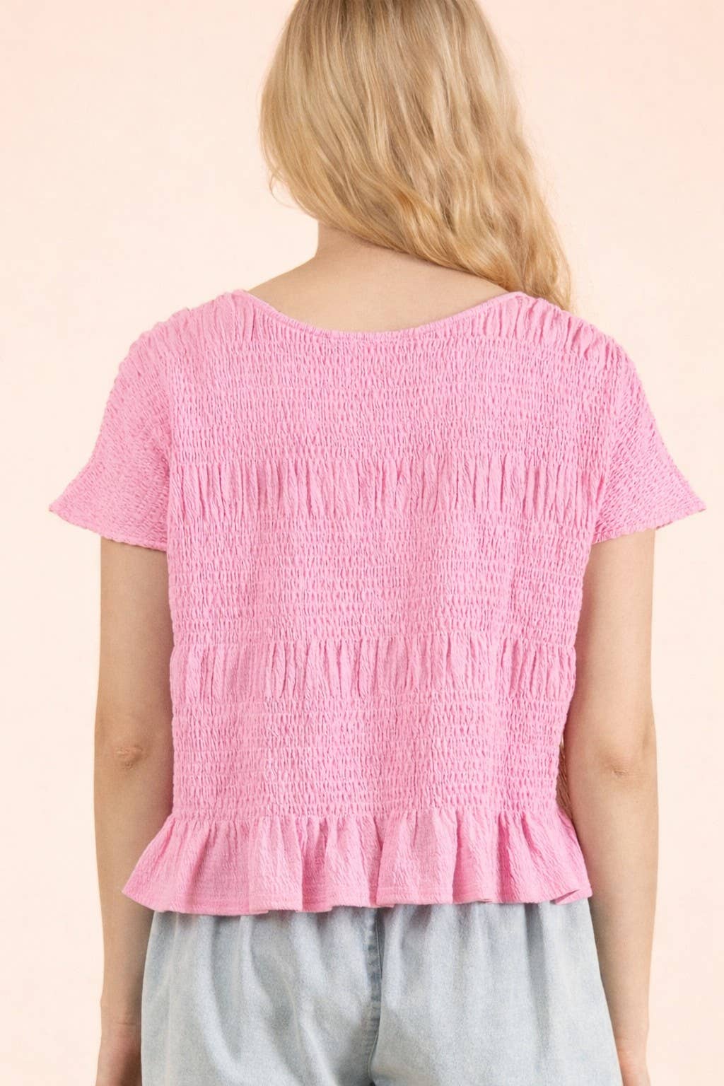 NT12511-Shirring Detail Short Sleeve Knit Top