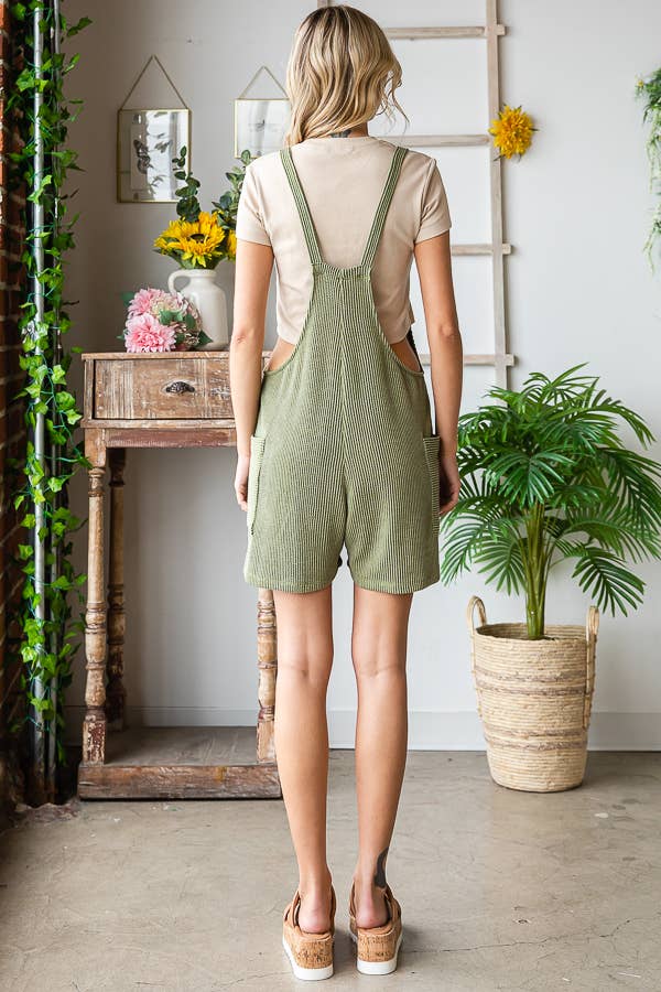 Casual Ribbed Romper with Patch Pockets R5168: Black / S-XL