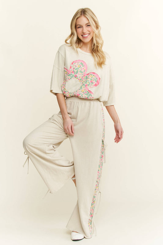 Mineral Washed Floral Flower Patched Tshirt HT6369