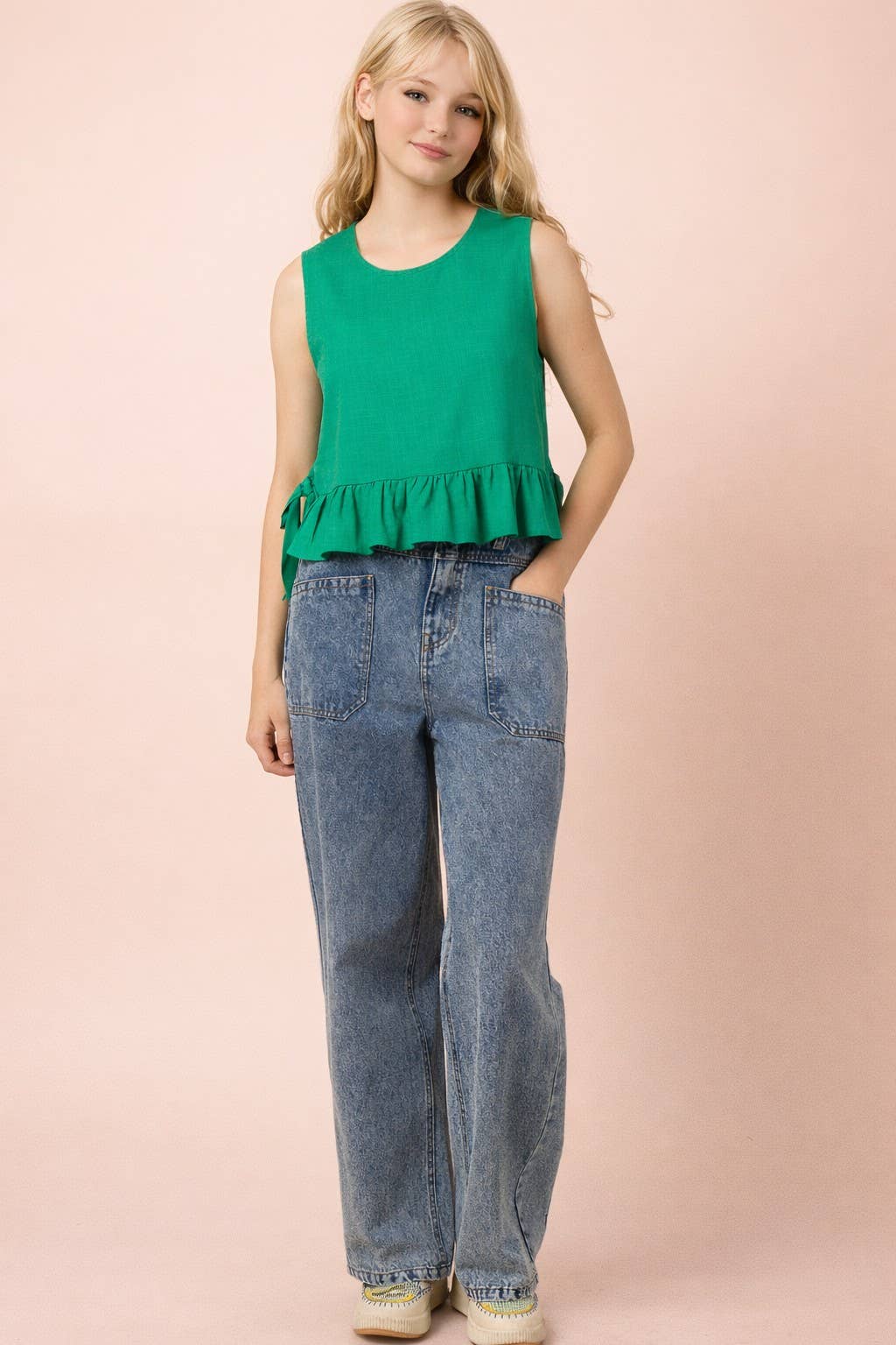 NT12128-Side Tie Detail Ruffled Top