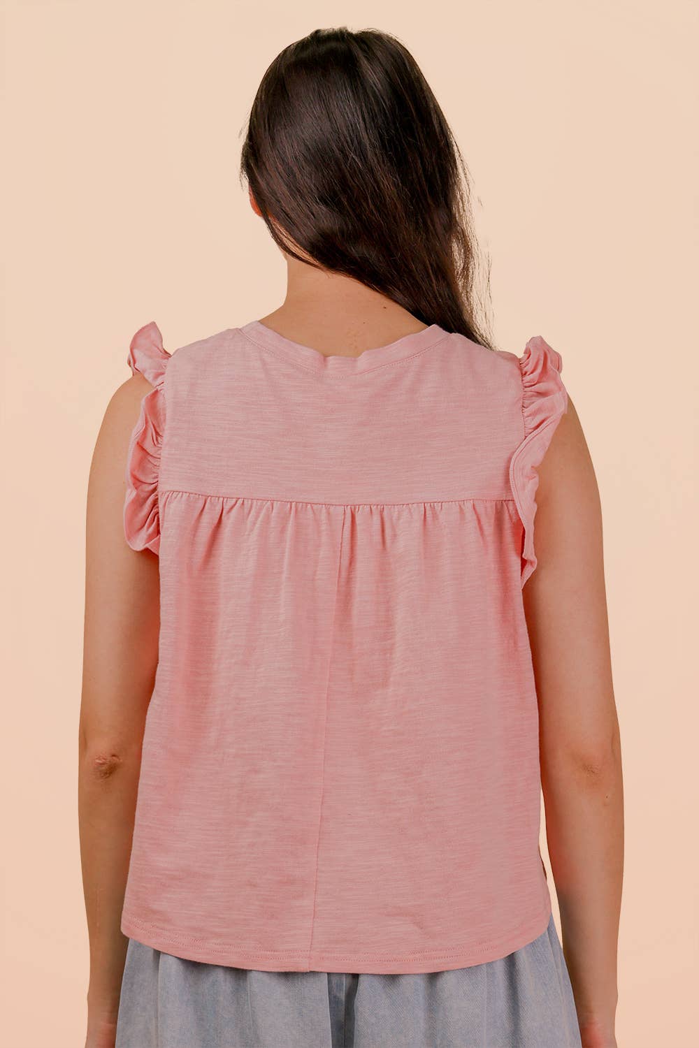 NT12178-Ruffle Detail Solid Knit Top