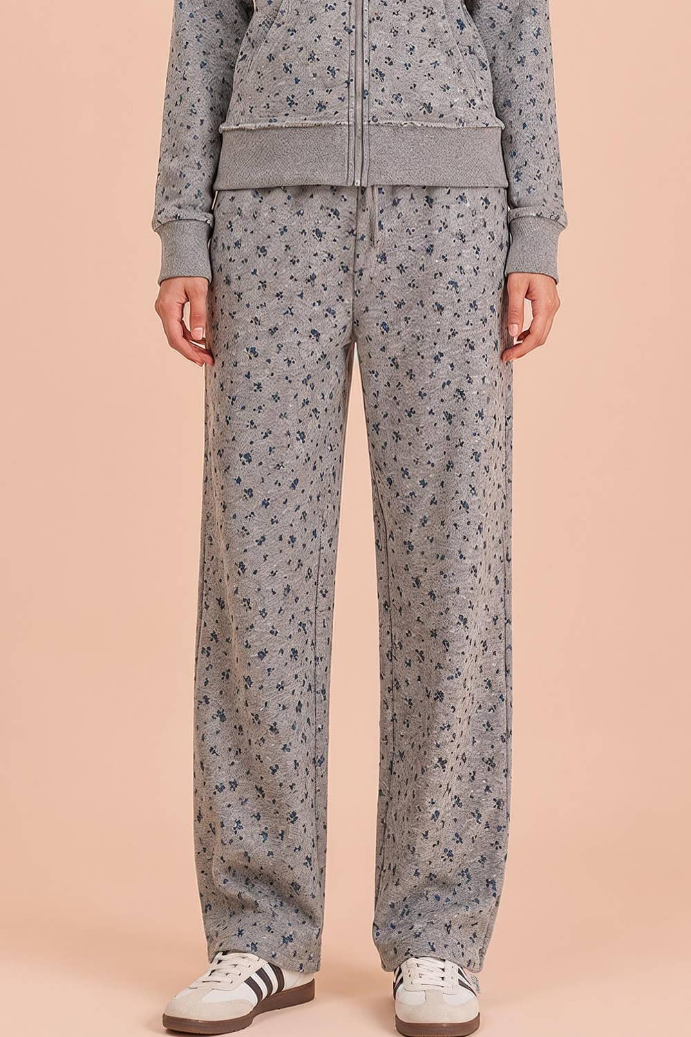 NP70918-Floral Printed Wide Leg Comfy Casual Pants