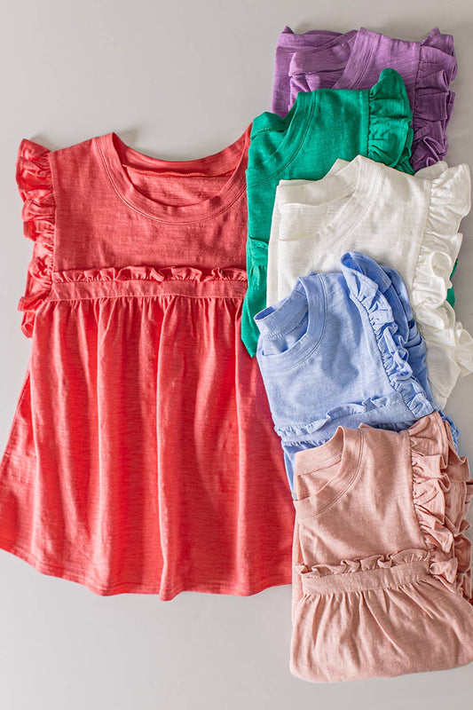 NT12178-Ruffle Detail Solid Knit Top
