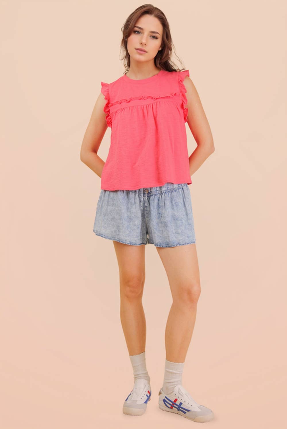 NT12178-Ruffle Detail Solid Knit Top