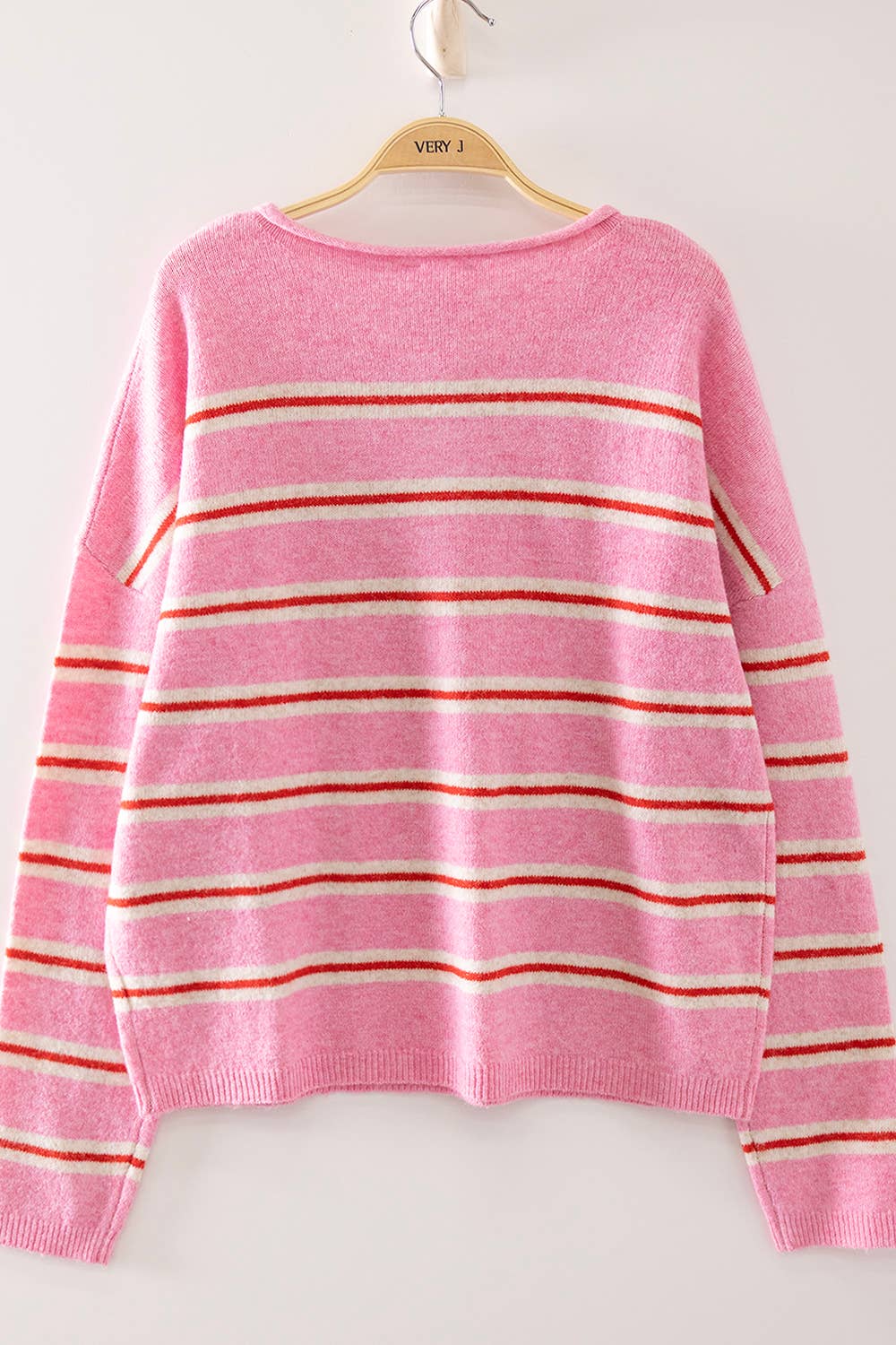 12W3842N-Cozy Stripe Button Knit Sweater