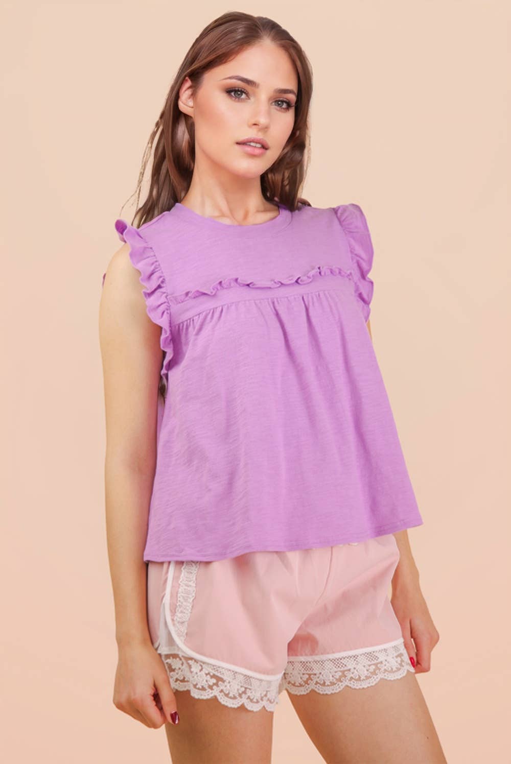 NT12178-Ruffle Detail Solid Knit Top