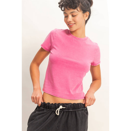 Mineral Washed Short Sleeve Crew Neck Top