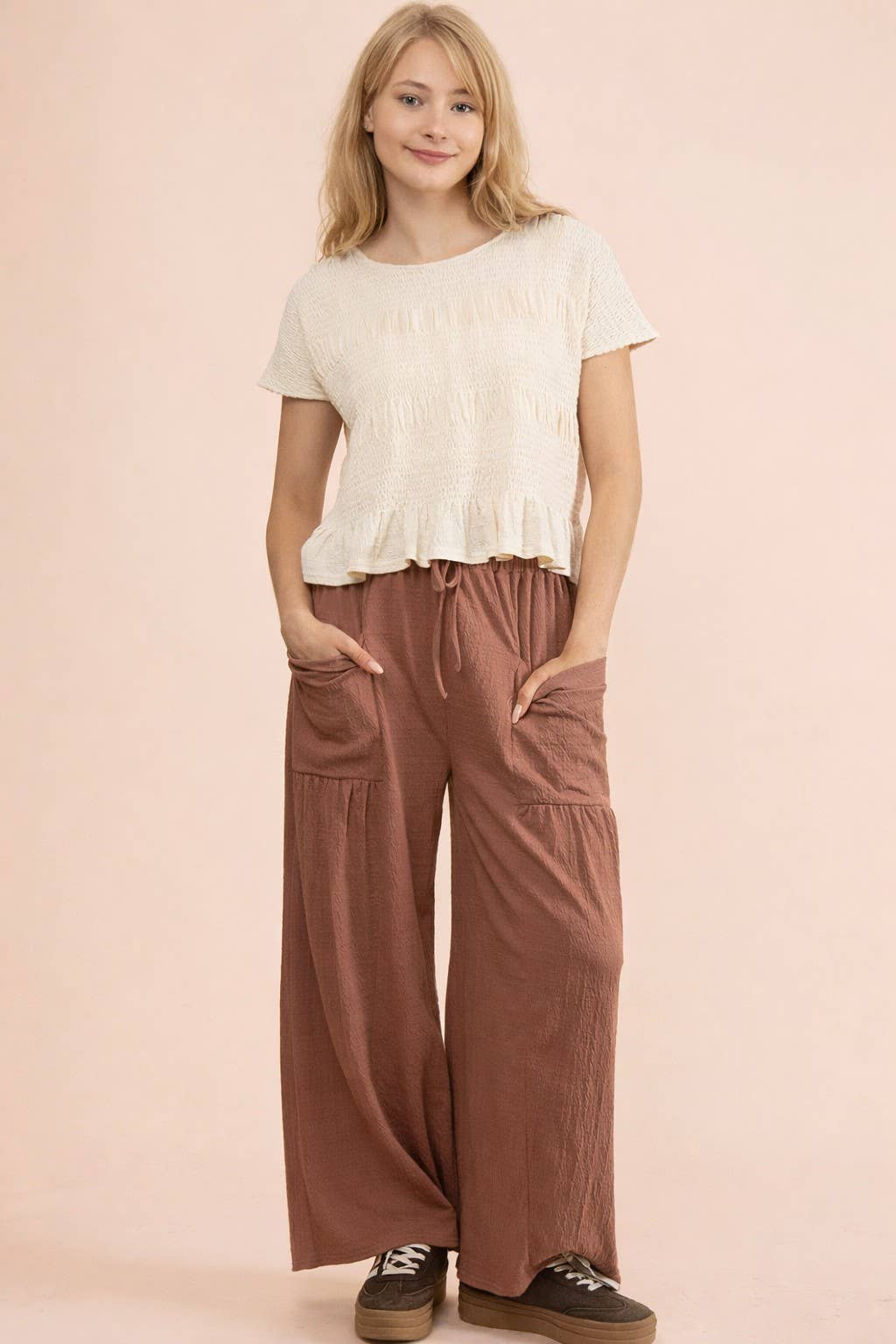 NT12511-Shirring Detail Short Sleeve Knit Top