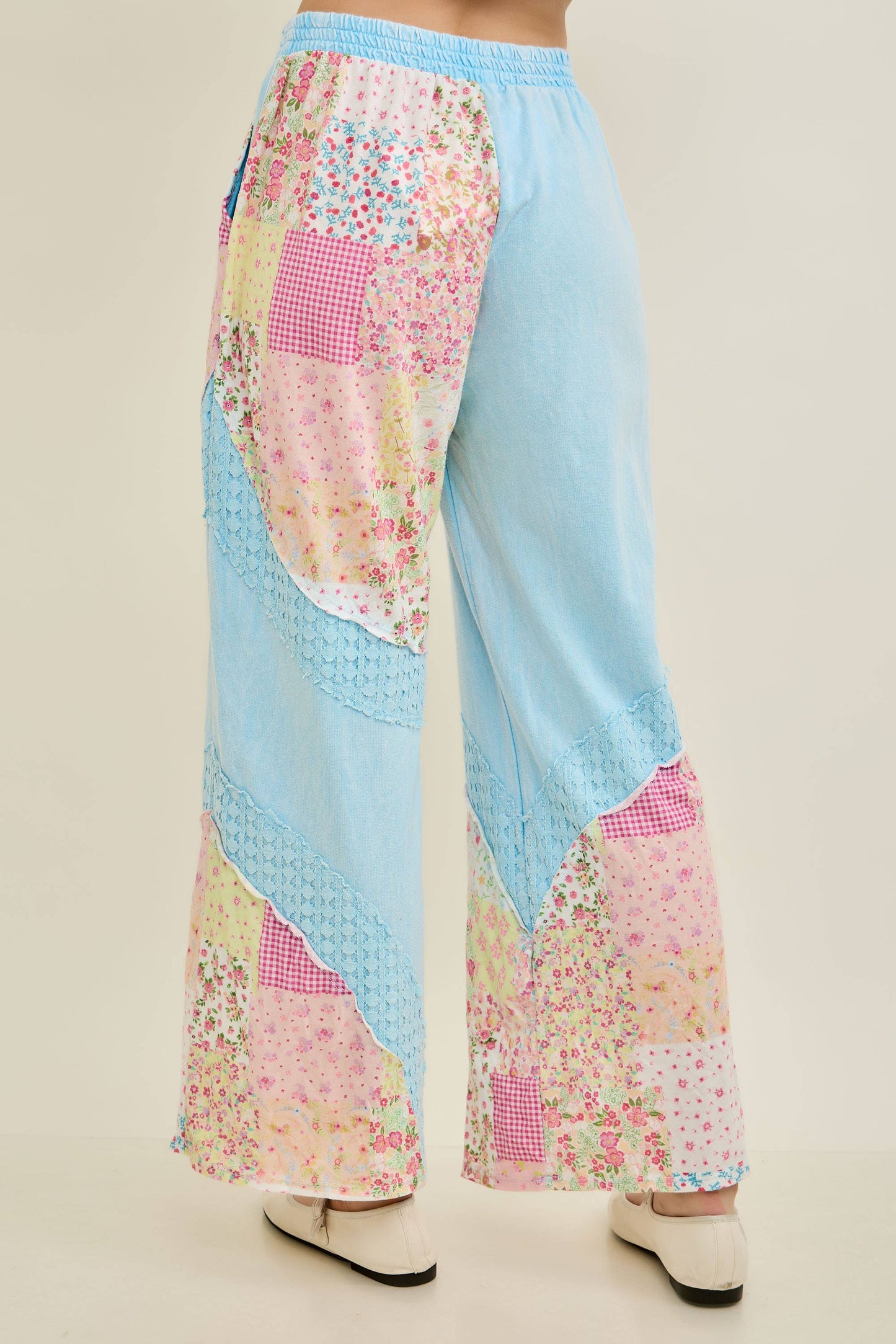 Mineral Washed Spring Picnic Print Lace Pants HP7131