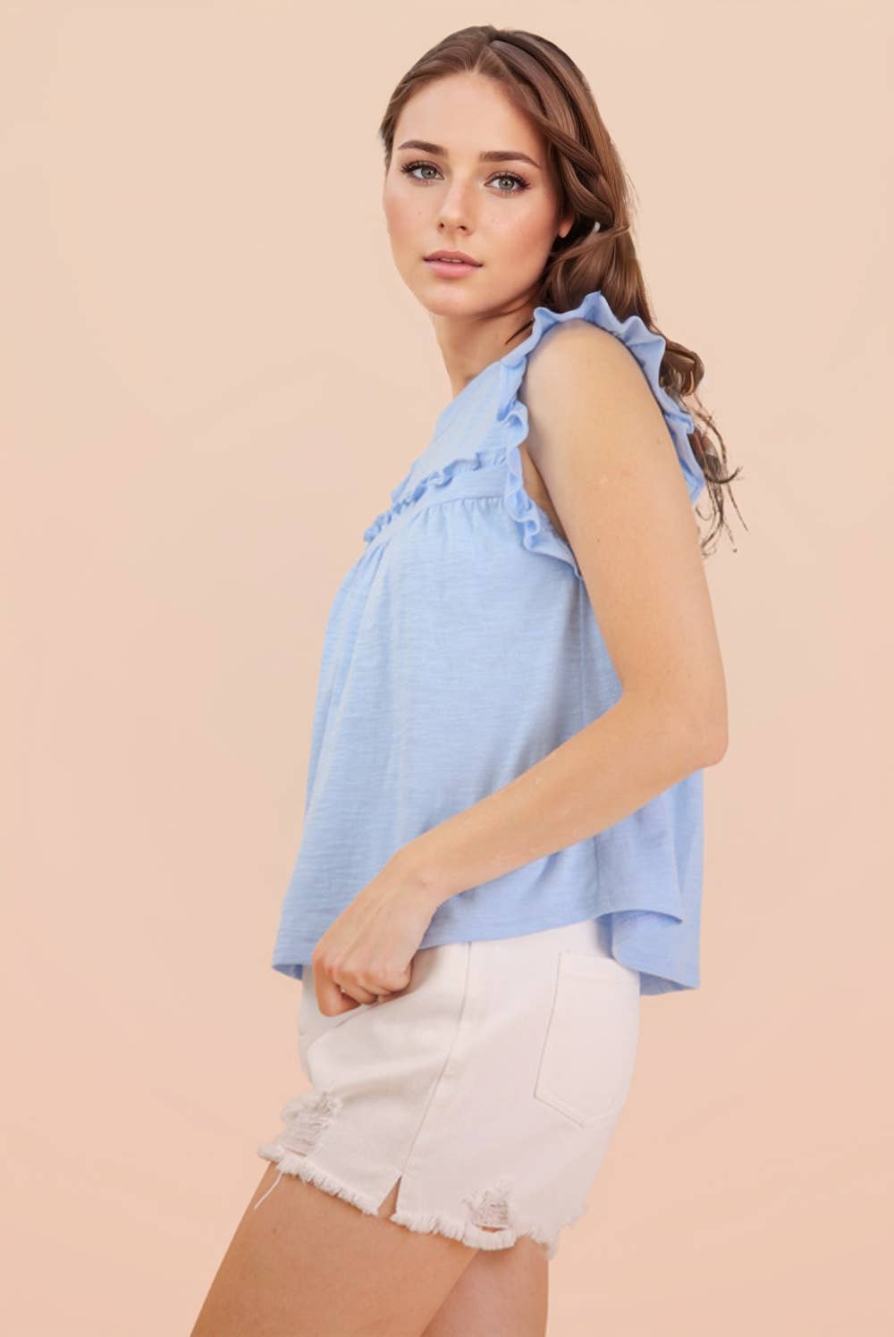 NT12178-Ruffle Detail Solid Knit Top