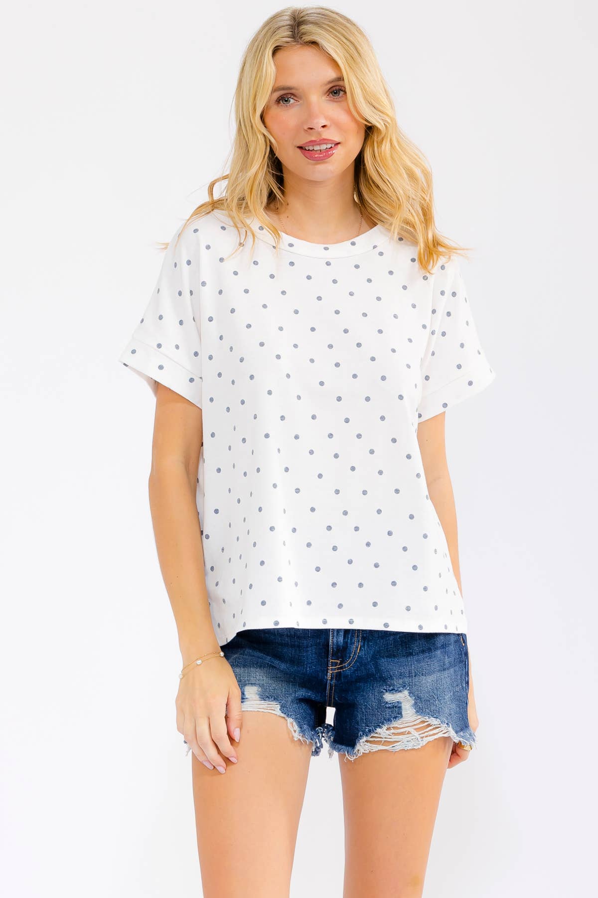 Polka Dot Banded Short Sleeve Top T6318