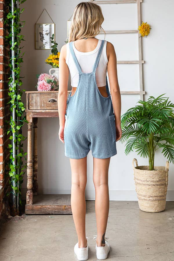 Casual Ribbed Romper with Patch Pockets R5168: Black / S-XL