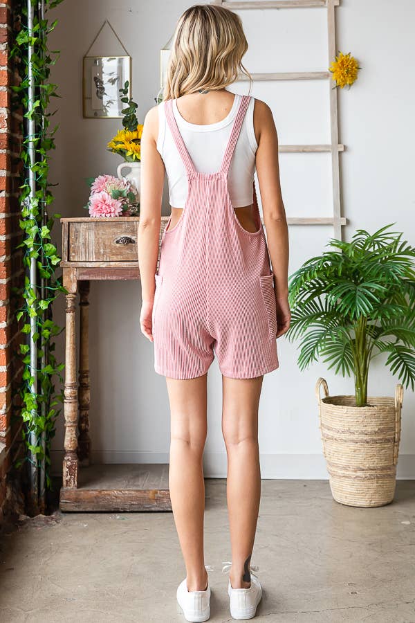 Casual Ribbed Romper with Patch Pockets R5168: Black / S-XL