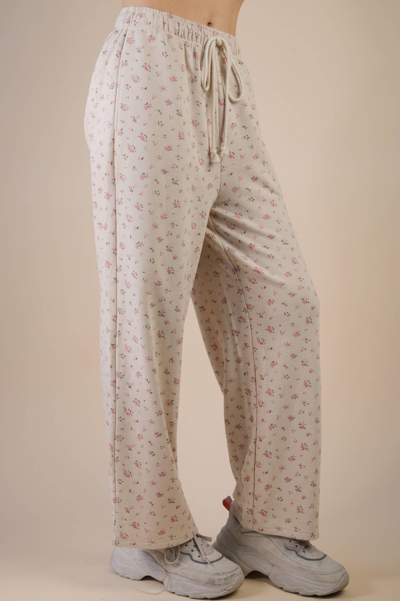 NP70918-Floral Printed Wide Leg Comfy Casual Pants