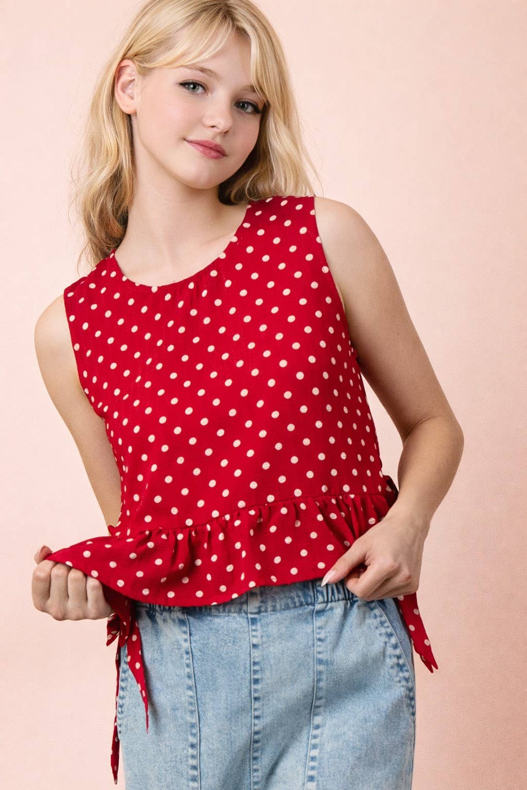 NT12128-Side Tie Detail Ruffled Top