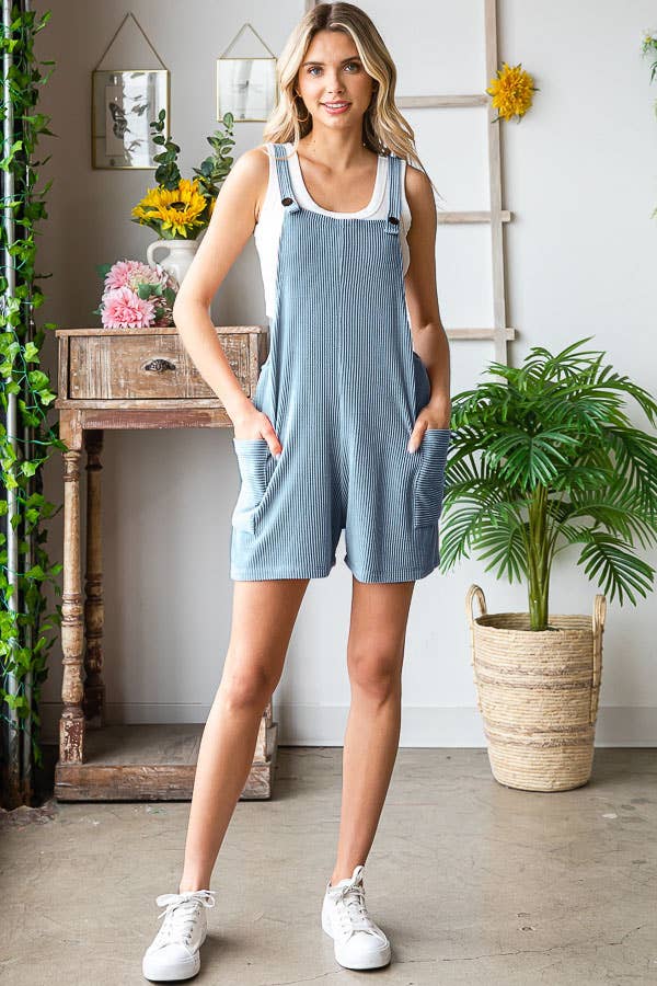 Casual Ribbed Romper with Patch Pockets R5168: Black / S-XL