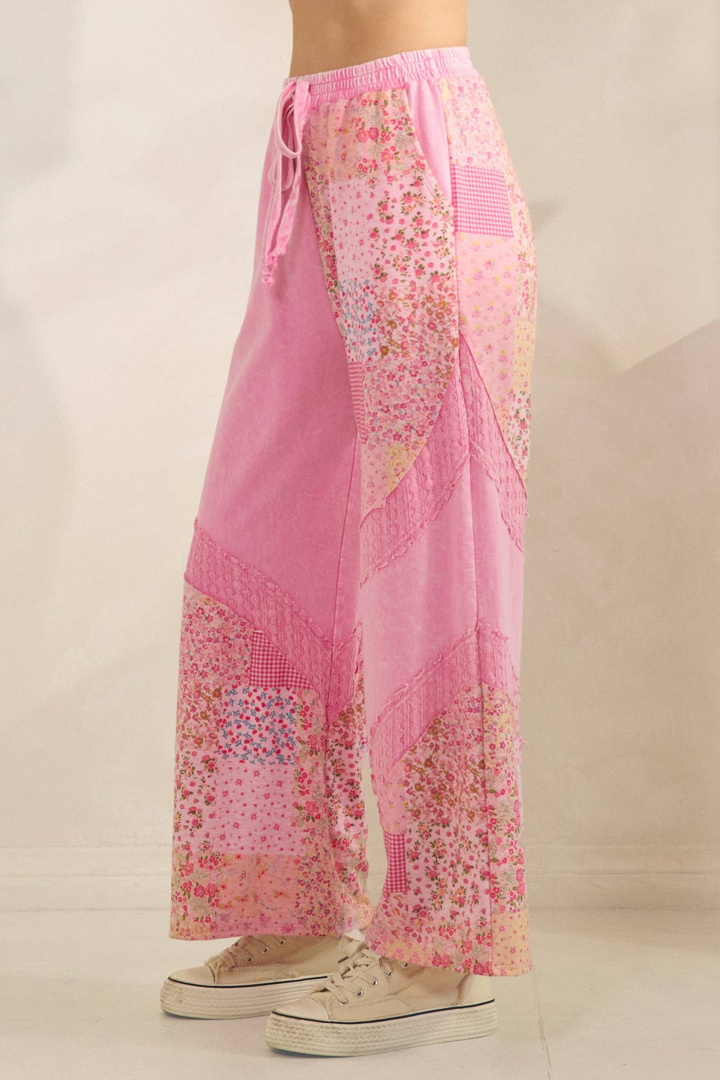 Mineral Washed Spring Picnic Print Lace Pants HP7131