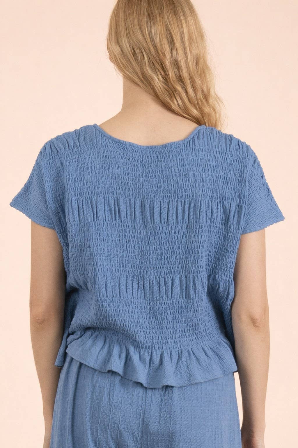 NT12511-Shirring Detail Short Sleeve Knit Top