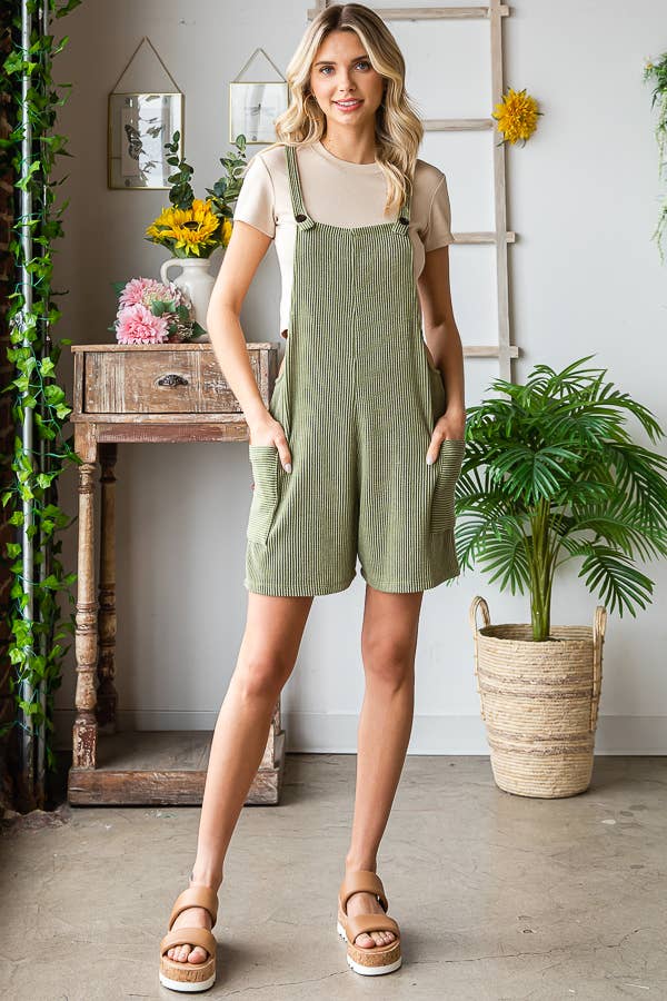 Casual Ribbed Romper with Patch Pockets R5168: Black / S-XL