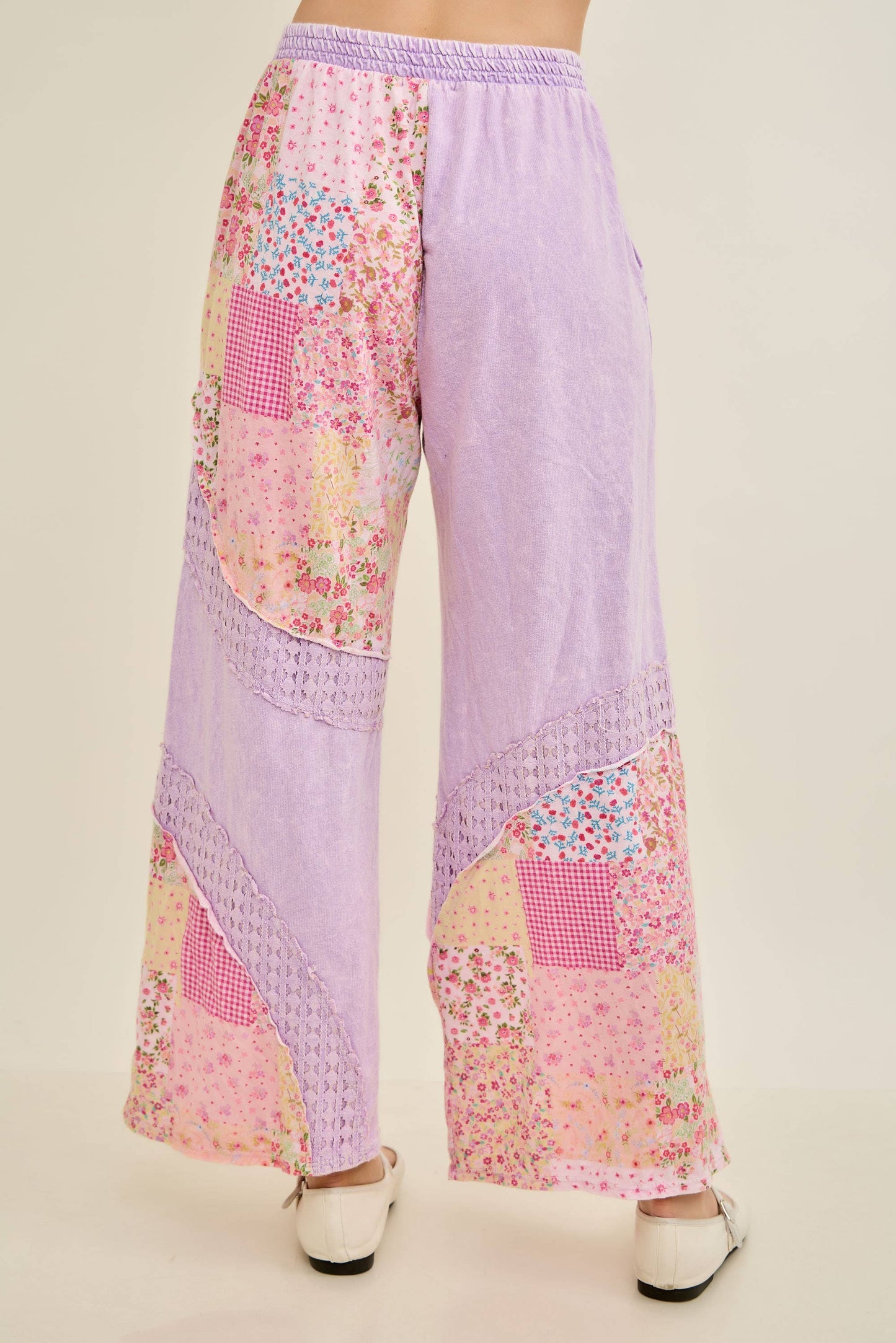 Mineral Washed Spring Picnic Print Lace Pants HP7131