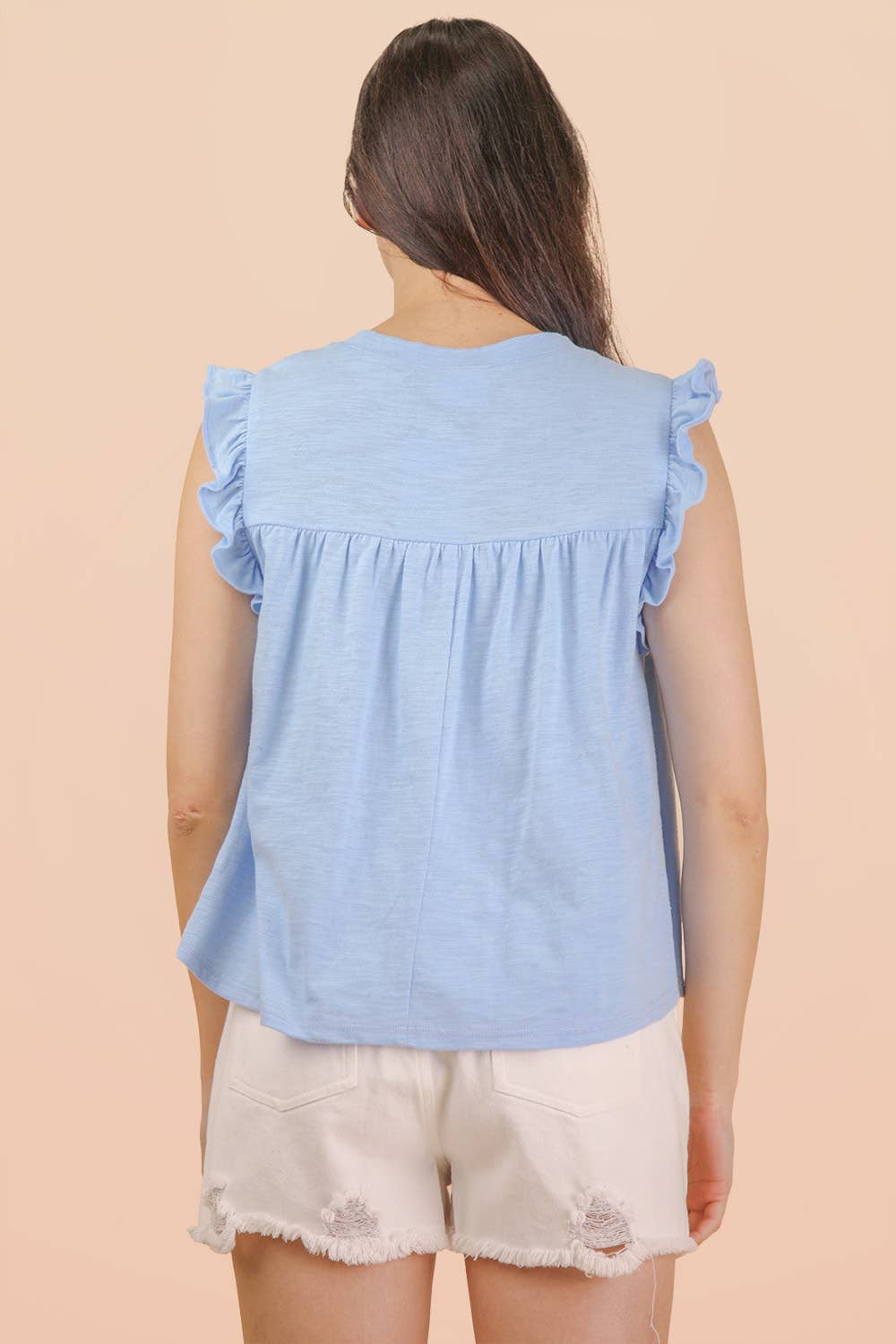 NT12178-Ruffle Detail Solid Knit Top