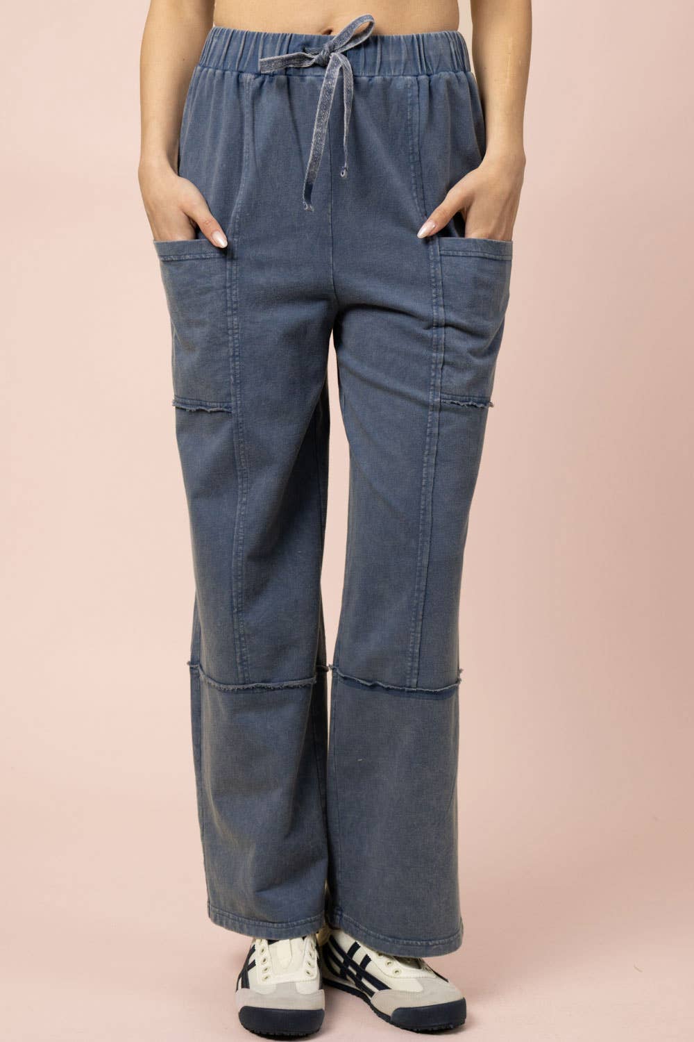 NP70942-Mineral Washed Wide Leg Casual Comfy Pants