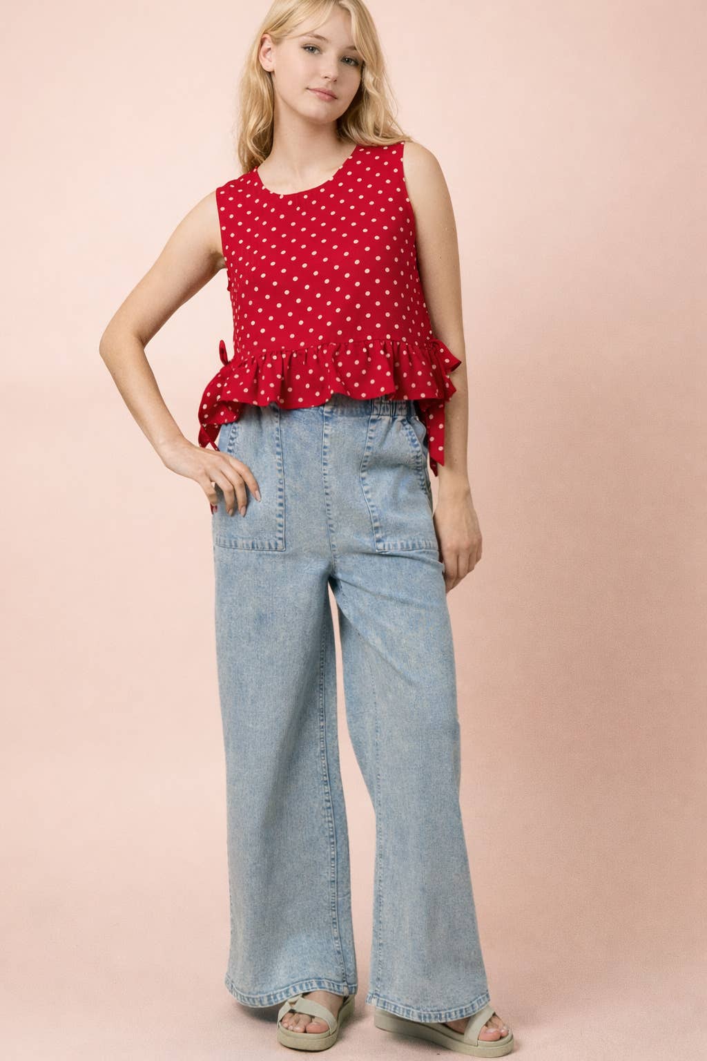 NT12128-Side Tie Detail Ruffled Top