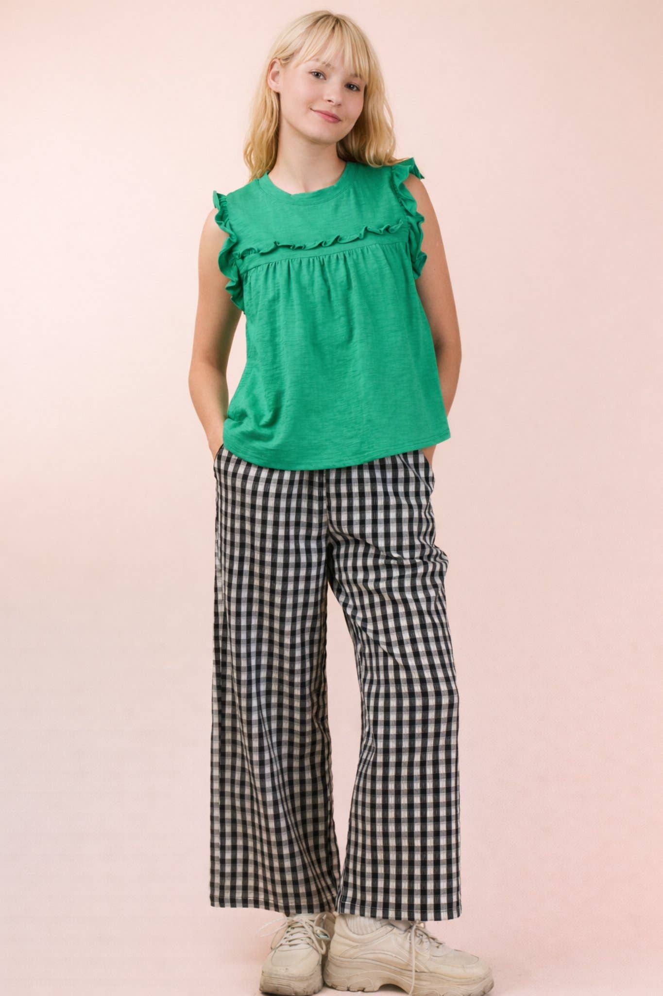 NT12178-Ruffle Detail Solid Knit Top