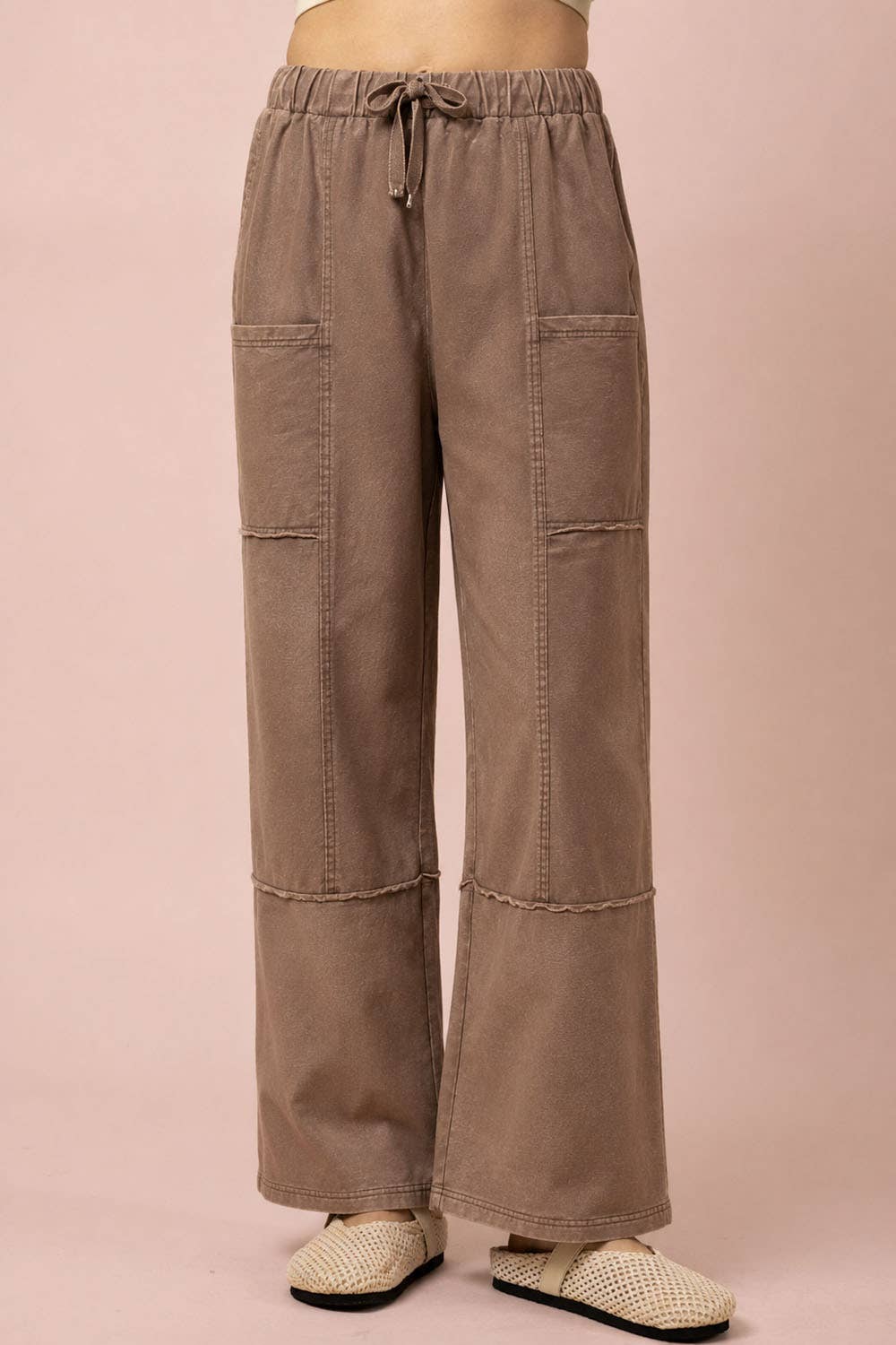 NP70942-Mineral Washed Wide Leg Casual Comfy Pants
