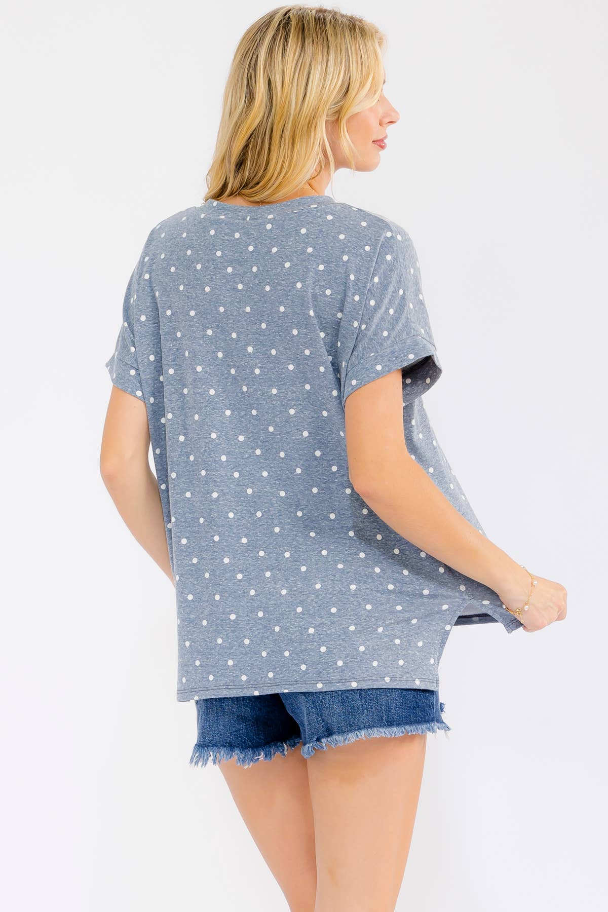 Polka Dot Banded Short Sleeve Top T6318