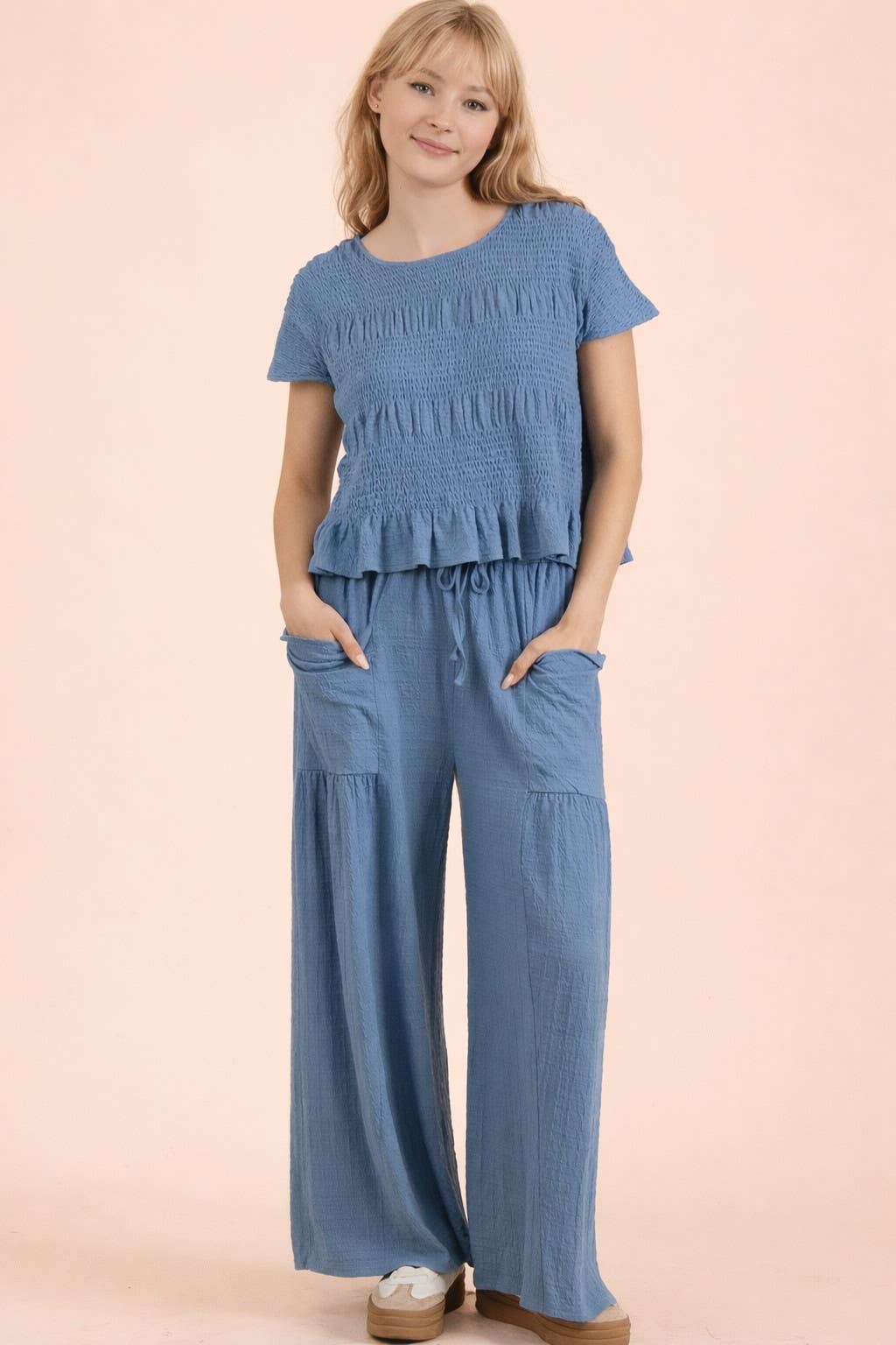 NT12511-Shirring Detail Short Sleeve Knit Top