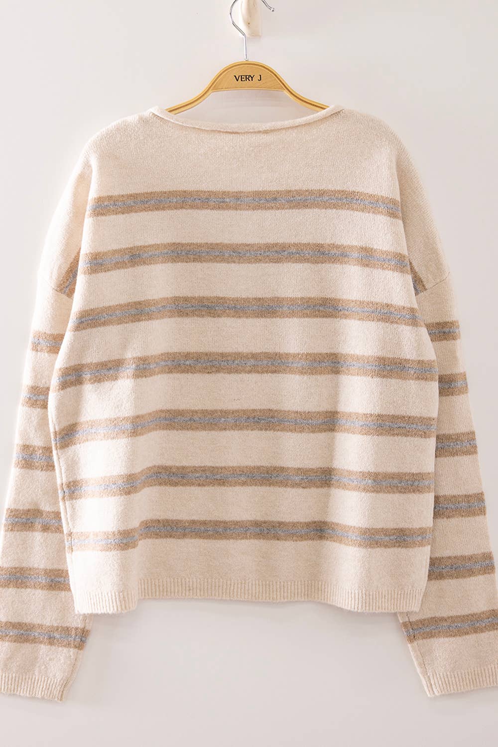 12W3842N-Cozy Stripe Button Knit Sweater