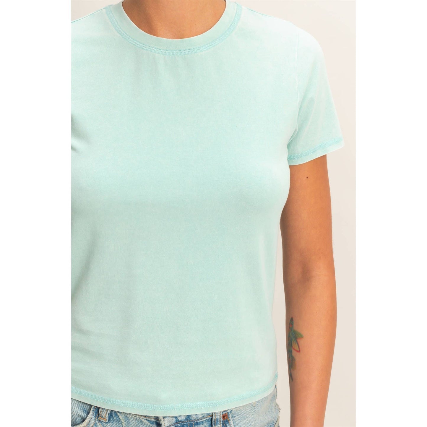Mineral Washed Short Sleeve Crew Neck Top