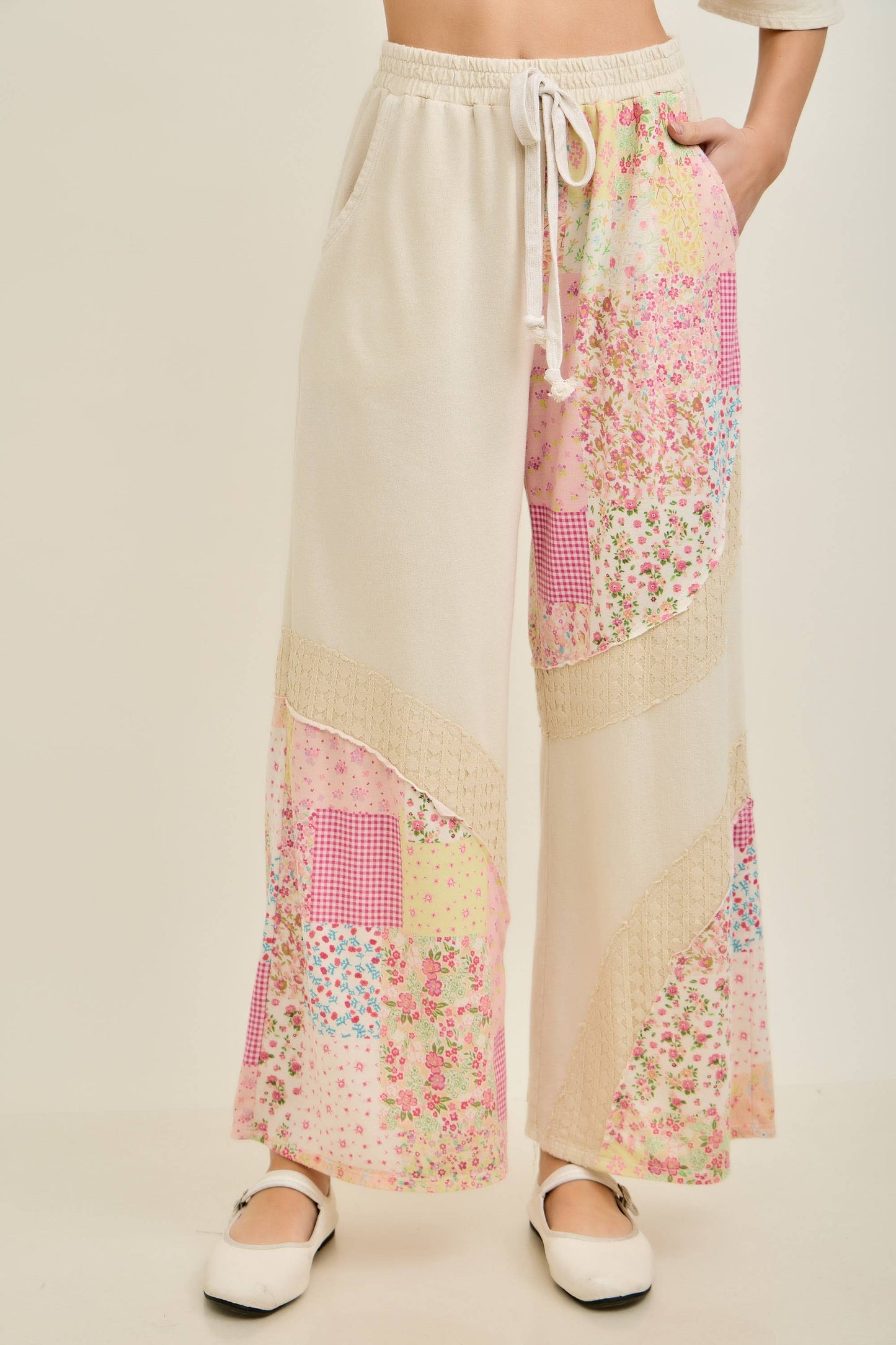Mineral Washed Spring Picnic Print Lace Pants HP7131