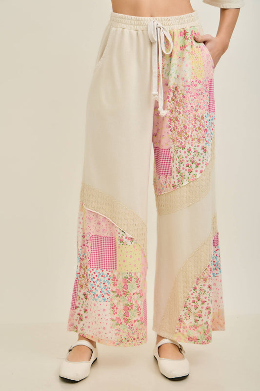 Mineral Washed Spring Picnic Print Lace Pants HP7131